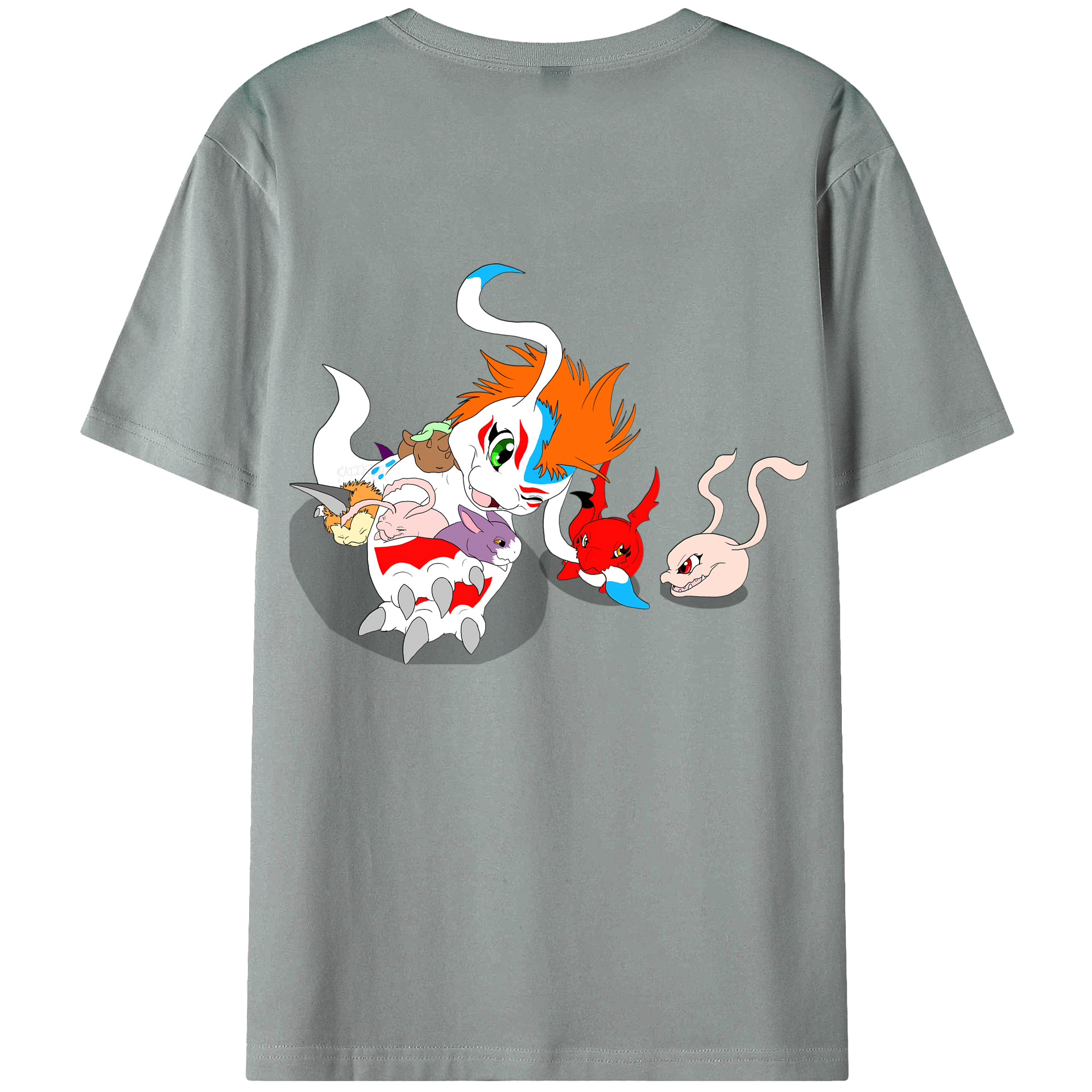 （画像用） Digimon デジタルモンスター/デジモン 綿100％ メンズ半袖Tシャツ（バックプリント） 通気性